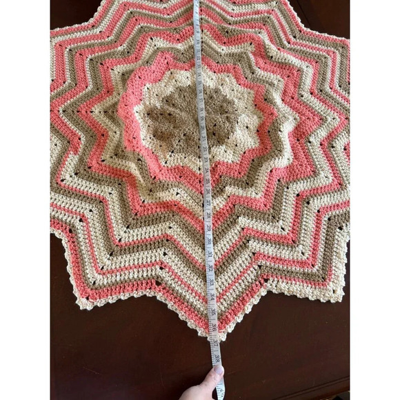 Handmade 12 Point Crochet Knit Star Baby Blanket Afghan Pink Brown Striped - Picture 5 of 5